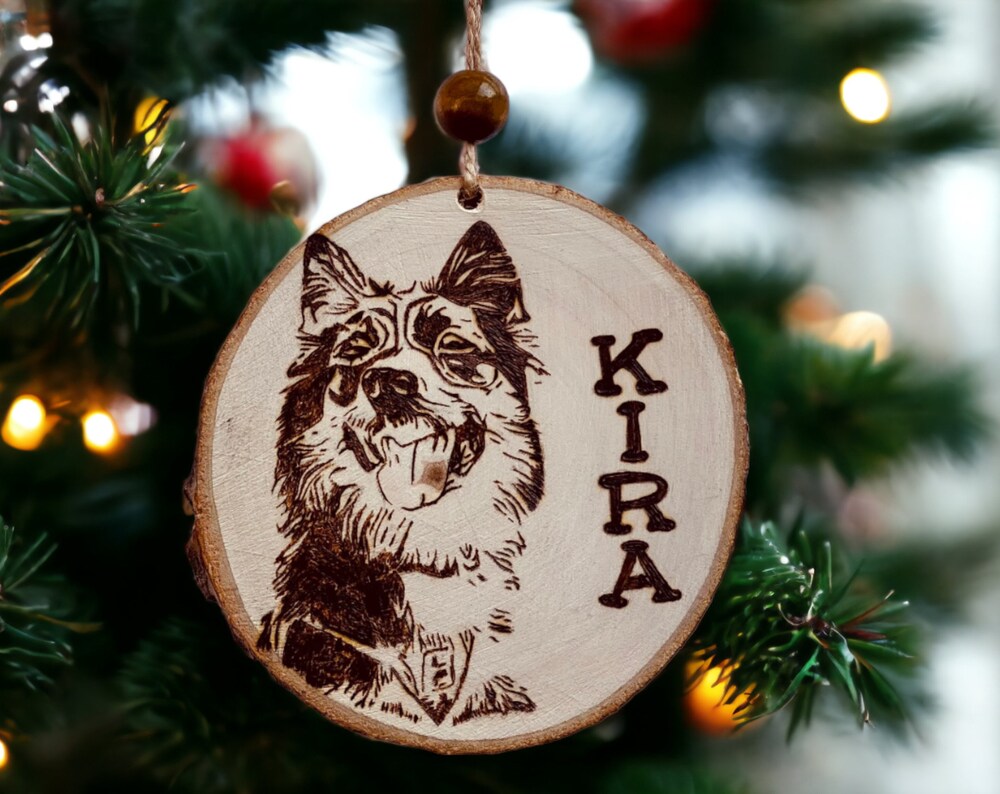 Custom Wood Burn Pet Portrait Ornament