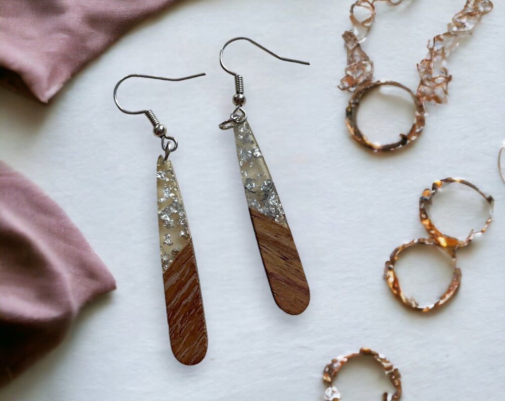 Handmade Wood Resin Teardrop Earrings